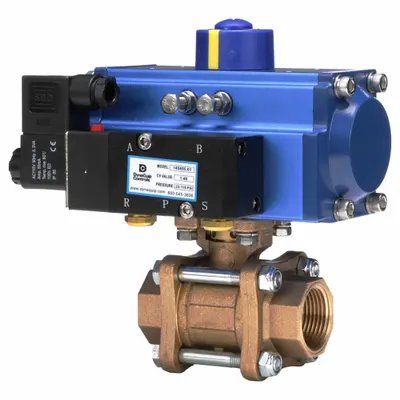 DYNAQUIP CONTROLS Pneumatically Actuated Two-Way Ball Valve: 1/2 in Size, Brass - Brass Pneumatically-Actuated Ball Valves