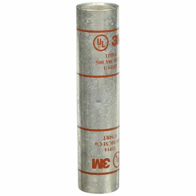 3M Open Barrel Splices: 500 kcmil Wire Size, Brown Code, 4.63 in, Copper Barrel - Crimped Butt Splice Compression Connectors
