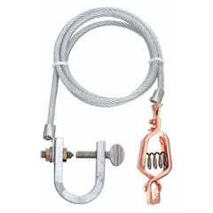 Terminated bonding and grounding wire with a 3 ft length, carbon steel conductor, and clear PVC jacket. Features an alligator clip connector with a 5/8 in clamp opening span. Used for creating a safe electrical path between equipment and ground to prevent static discharge or fault currents.