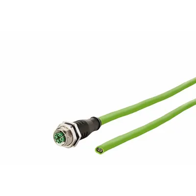 METZ CONNECT Cable: Cat7, M12 Jack Male Straight x Bare Wire, 5 m Lg, PUR, Green, X Coding - Single-Ended M12 Data Cordsets