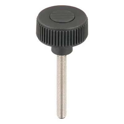 KIPP Hand Knob: Knurled, Plastic w/ SS Thread, M8 Thread, 60 mm Thread Lg, 40 mm Dia - Knurled Knobs with Threaded Stud