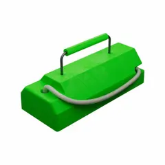 Urethane aircraft wheel chock designed to secure aircraft during ground operations, preventing unintended movement. Overall dimensions: 14-1/2 in length, 6 in width, 4 in height. Green color. Suitable for use in hangars, ramp areas, and maintenance facilities.