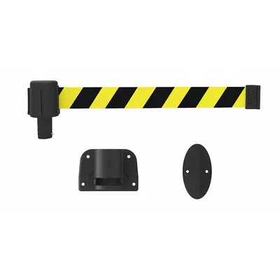 BANNER STAKES Retractable Belt Barrier System: Anchors/Screws, 15 ft Belt Lg, Pattern - Wall-Mount Retractable Belt Barriers