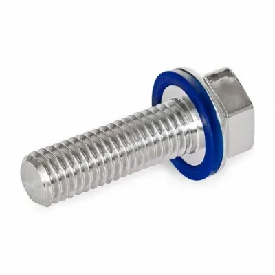 JW WINCO Hygienic Hex Head Screws: Stainless Steel, Partially Threaded, M5, 16 mm Min Thread Lg - Low-Profile Hygienic Hex Head Screws with Sealing Washer