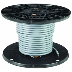 Unshielded continuous flexing cable with 7 conductors of 18 AWG, PVC jacket, and gray color. Suitable for exposed run tray applications in cable carriers or drag chains where repeated bending occurs. Minimum bend radius factor of 5 x OD for fixed installations and 7.5 x OD for flexible use.