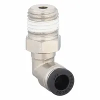 PARKER Push-Fit Elbow Fitting: 1/4 in OD x 1/4 in Pipe Size, Push-to-Connect x MNPTF, Brass, Silver (MPN W169PLP-4-4)