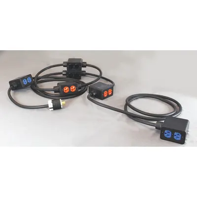 KH INDUSTRIES Power Stringer: 60 ft Lg, 6 Outlet Boxes, 12 Outlets, 10/5, L21-20P Plug - Nonlinkable Extension Cords with Multiple Outlet Boxes