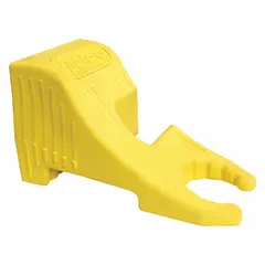 This wedge door holder from TOLCO is used to prop doors open in commercial and industrial settings. It measures 2-1/4 inches in width and 2-3/8 inches in overall height, with a yellow finish for high visibility.