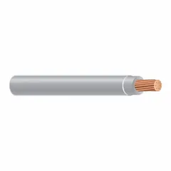 Single-conductor, stranded copper building wire with gray THHN/THWN-2 insulation, rated 600 V. Suitable for general-purpose electrical wiring in conduit, raceways, and cable trays. Length: 1000 ft.