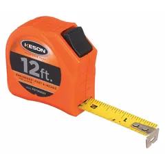Engineers-scale tape measure with a 12 ft length and high-visibility orange plastic case. Features SAE/Engineers Scale markings in inches with 1/16 in graduations, a nonmagnetic single hook tip, finger brake, and manual lock. Suitable for precise linear measurements in layout, drafting, and field applications.