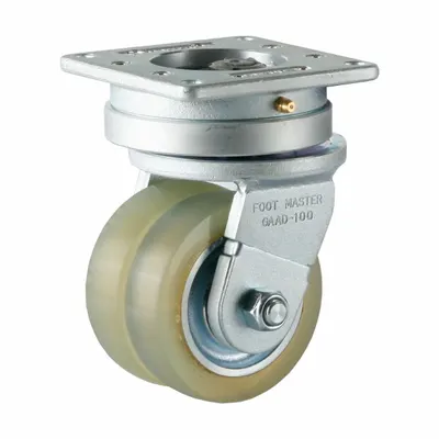 FOOT MASTER Plate Caster: Swivel, Polyurethane, 100 mm Wheel Dia, 30 mm Wheel Wd - Dual-Wheel Self-Aligning AGV & AMR Plate Casters
