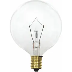 Incandescent G16-1/2 globe lamp with a candelabra screw (E12) base. Clear finish provides a warm 2850K color temperature at 120V AC. Suitable for decorative fixtures such as chandeliers, sconces, and night lights where ambient accent lighting is desired.