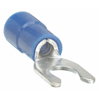 OEM Fork Terminals: Blue, Vinyl, #8 Stud Size, 16 AWG – 14 AWG Wire Range, Locking Fork - Insulated Fork Terminals