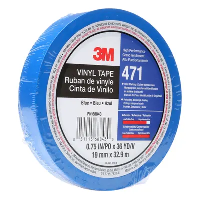 3M Floor Marking Tape: Gen Purpose, Solid, Blue, 3/4 in x 108 ft, 5.2 mil Tape Thick - General Purpose Floor Marking Tape