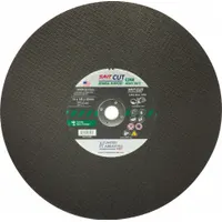 This Type 1 cut-off wheel is designed for cutting concrete and masonry. It features a 14-inch diameter, 1/8-inch thickness, and a 1-inch arbor. The wheel is made with silicon carbide abrasive in 24 grit, part of the C24R series