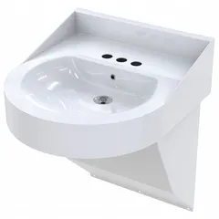 Wall-mounted institutional bathroom sink with a white D-shaped bowl. Bowl measures 48 inches long by 4 inches deep. ADA compliant for accessible use in commercial or healthcare settings.