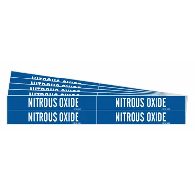 BRADY Pipe Marker: Nitrous Oxide, Blue, White, Fits 3/4 to 2 3/8 in Pipe O.D. - Nitrous Oxide Adhesive Pipe Markers