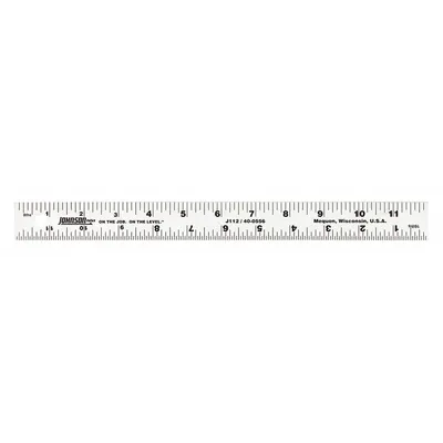 JOHNSON LEVEL Rule: J112, 12 in, 0.06 in Thick, 1/16 in, Anodized, Black, Semi-Flex - Aluminum Rulers