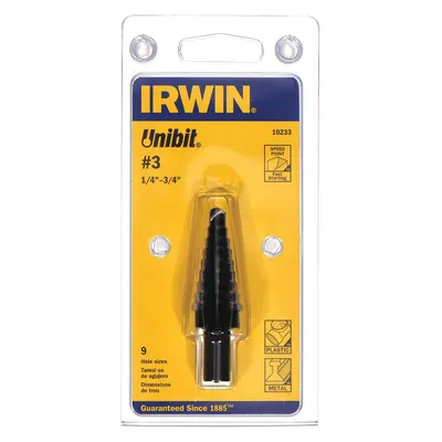 IRWIN Step Drill Bit: 1/4" to 3/4", Black Oxide HSS - High-Speed Steel Step Drill Bits