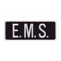 HEROS PRIDE Embroidered Patch: E. M. S., 11 in x 4 in, Blue/White, Plastic, Sew-On, Back (MPN 10075)