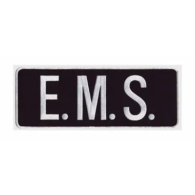 HEROS PRIDE Embroidered Patch: E. M. S., 11 in x 4 in, Blue/White, Plastic, Sew-On - Embroidered Insignia