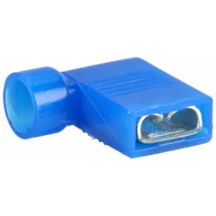 Fully insulated flag disconnect for 16-14 AWG wire, with a 0.250-inch male tab. Nylon insulation provides full coverage. Used for quick-connect wiring in control panels, appliances, and automotive systems where space is limited.