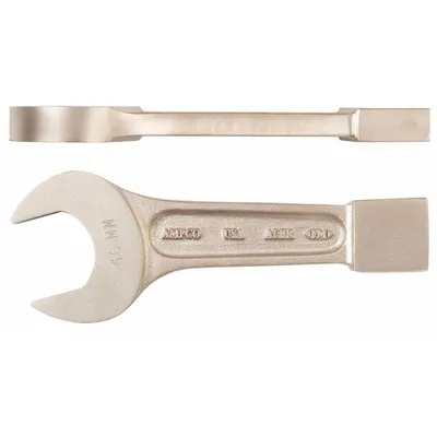 AMPCO Striking Wrench: Aluminum/Bronze, Natural, 29 mm Head Size, 9 in Overall Lg - Metric, Straight Handle, Nonsparking, Striking Open End Wrenches