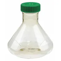 This polycarbonate Fernbach flask has a 2.4 L (81.15 fl oz) capacity and is sterile and autoclavable. It is graduated with a tolerance of +/-2.00% and includes a closure. Used in microbiology and biotechnology for culturing microorganisms