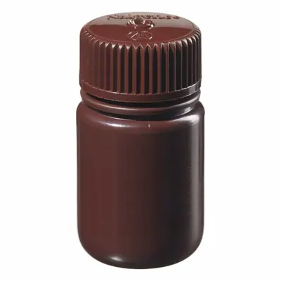 NALGENE Laboratory Bottle: HDPE, 30 mL, 1 fl oz, Closure Included, Amber, 28 mm - HDPE Wide Mouth Round Lab Bottles