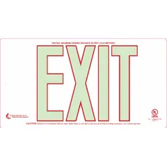 This photoluminescent exit sign is made of aluminum with a nominal size of 8 1/2 x 15 1/4 inches. It glows in the dark for visibility during power outages and is printed on one side. Suitable for marking emergency exits in commercial and industrial settings such as stairwells, corridors, and exit doors.