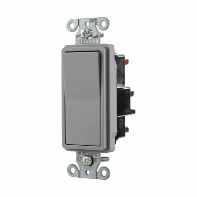 HUBBELL Wall Switch: Rocker Switch, Single Pole, Maintained, Gray, 120/277V AC - Rocker Wall Switches
