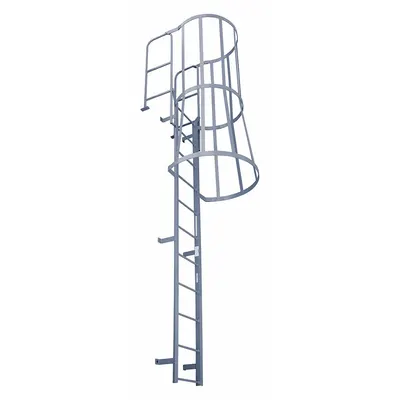 COTTERMAN Fixed Ladder with Safety Cage: 27 ft Overall Ht, 39 in Overall Wd, Steel - Safety Cage Walk Through Fixed Ladders
