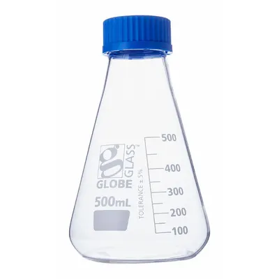 GLOBE SCIENTIFIC Erlenmeyer Flask: 500 mL, Colorless, Conical, A - Glass Erlenmeyer Flasks