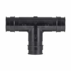 This expansion polymer barbed tee fitting connects three PEX lines of equal inside diameter. It uses an expansion PEX connection method for secure joints. Suitable for hydronic heating, radiant floor systems, and potable water distribution.
