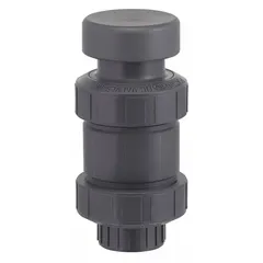 PVC air release valve with 1 1/2 in socket weld inlet connection. Automatically vents trapped air and gases from pipelines to prevent air binding and pressure surges. Suitable for use in liquid systems where air accumulation may occur.