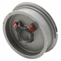 This steel cable drum is designed for use in overhead door counterbalance systems, managing cable winding and unwinding during door operation. It has a maximum load rating of 265 lb and is suitable for doors up to 9 ft in height. The drum mounts on the door and has an overall length of 4-1/2 in