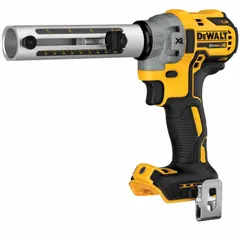 This bare-tool cable stripper handles THHN/XHHW copper and aluminum cable up to 900 kcmil. It operates without bushings and is powered by the 20V MAX* platform (battery and charger sold separately). Suitable for stripping large-gauge cable in electrical installations.