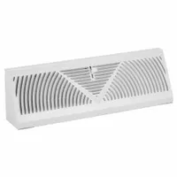 Baseboard Register: Baseboard, 4 1/2 in H, 15 in W, Louvered, Powder Coated, White, Steel Grille
