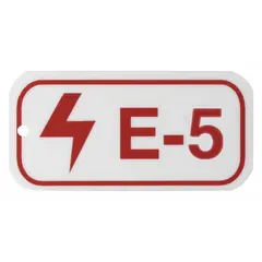 This E-5 lockout tag is made of polystyrene with English text and no header. It is used in industrial lockout/tagout procedures to indicate that equipment is under maintenance and must not be operated.