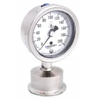 ASHCROFT Pressure Gauge: 0 psi to 200 psi, 2 1/2 in Dial, 1 1/2 in Tri-Clamp, Bottom, 1032S (MPN 25-1032S-15L-200)