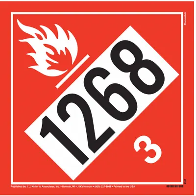 JJ KELLER Container Placard: Flammable Liquid UN 1268, 10 3/4 in x 10 3/4 in - Class 3: Flammable Liquids