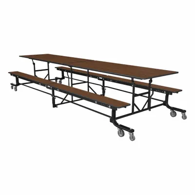 PALMER HAMILTON Cafeteria Bench Table: Montana Walnut, Bench Seat, 27 in Overall Ht - Bi-Fold Cafeteria Tables