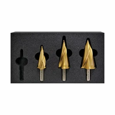 HOLEMAKER TECHNOLOGY Step Drill Bit Set: 3 Pc, 5/16" to 1-1/4", TiN-Coated HSS - VersaDrive Impact-Rated High-Speed Steel Step Drill Bit Sets