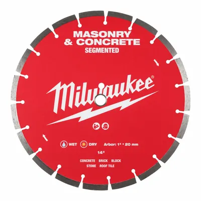 MILWAUKEE Diamond Saw Blade: Concrete/Masonry, 14 in Blade Dia., 1 in Arbor Size - Masonry-Cutting Blades