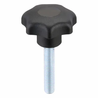 KIPP Hand Knob: 7 Point, Plastic w/ Steel Thread, M10 Thread, 50 mm Thread Lg - 7-Arm Knobs with Threaded Stud