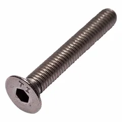Metric flat head cap screw with M6x1.00 thread, 40 mm length, Grade 2 titanium construction, plain finish, 3.27 mm head height, and 4 mm drive size. Suitable for applications requiring corrosion resistance and reduced weight, such as in aerospace, marine, and chemical processing environments.