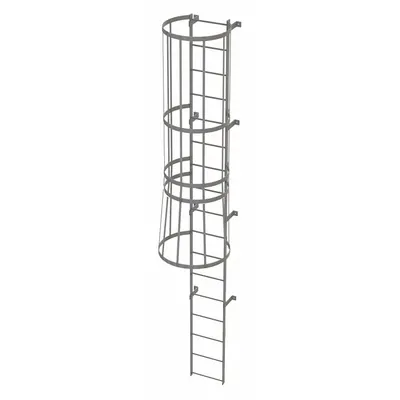 TRI-ARC Fixed Ladder with Safety Cage: 16 ft Overall Ht, 18 in Overall Wd, Steel - Safety Cage Fixed Ladders