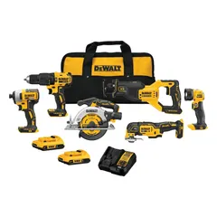 This 6-tool combo kit operates on the 20V MAX* battery platform and includes a drill/driver. The kit is suited for drilling, driving, and general construction tasks. A 20V battery is included.