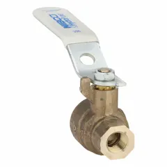 This NIBCO manual two-way ball valve is made of bronze with a full port design for minimal flow restriction. It features 1/4 inch female NPT (FNPT) connections on both ends and a lever handle for straightforward on/off control. Suitable for use in plumbing, HVAC, and process systems requiring corrosion resistance.