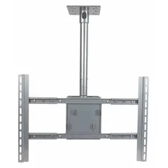 Fixed television mount for ceiling installation, constructed from powder-coated steel with a silver finish. Accommodates flat panel screens from 37 to 90 inches and supports up to 180 lb. Includes mounting hardware. Suitable for commercial environments such as conference rooms, lobbies, or retail spaces.